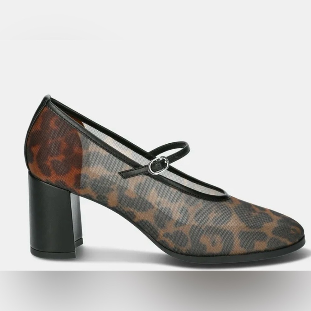 NWT Scoop Women's Leopard Mesh Mary Jane Block Heel Pumps Size 8.5 - Picture 2 of 8